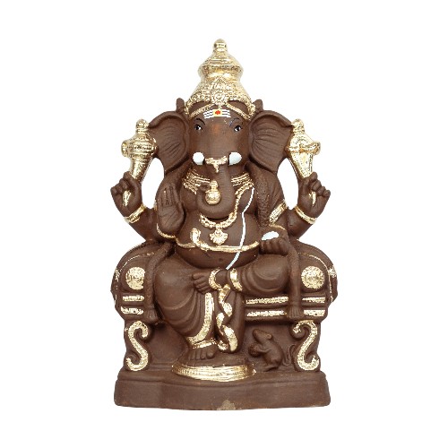 Ganapati Simhasanam New  - Gold - 18 Inch Right Trunk Musical