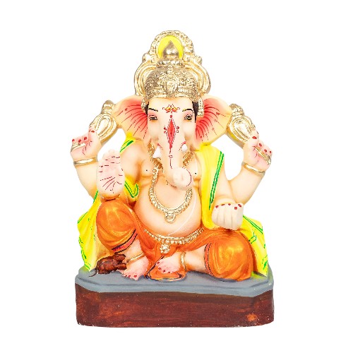 MH Ganesha - Clay - 10 Inch - Colour Crown Left Trunk