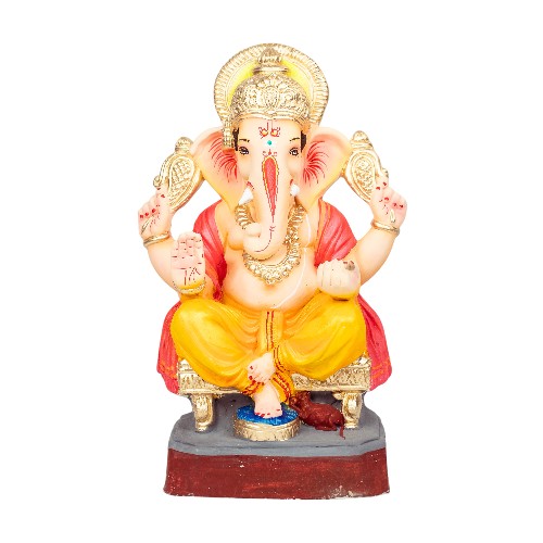 MH Ganesha - Clay -  12 Inch - Colour Crown Right Trunk