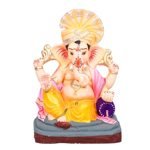 MH Ganesha - Clay - 12 Inch - Colour Turban Left Trunk