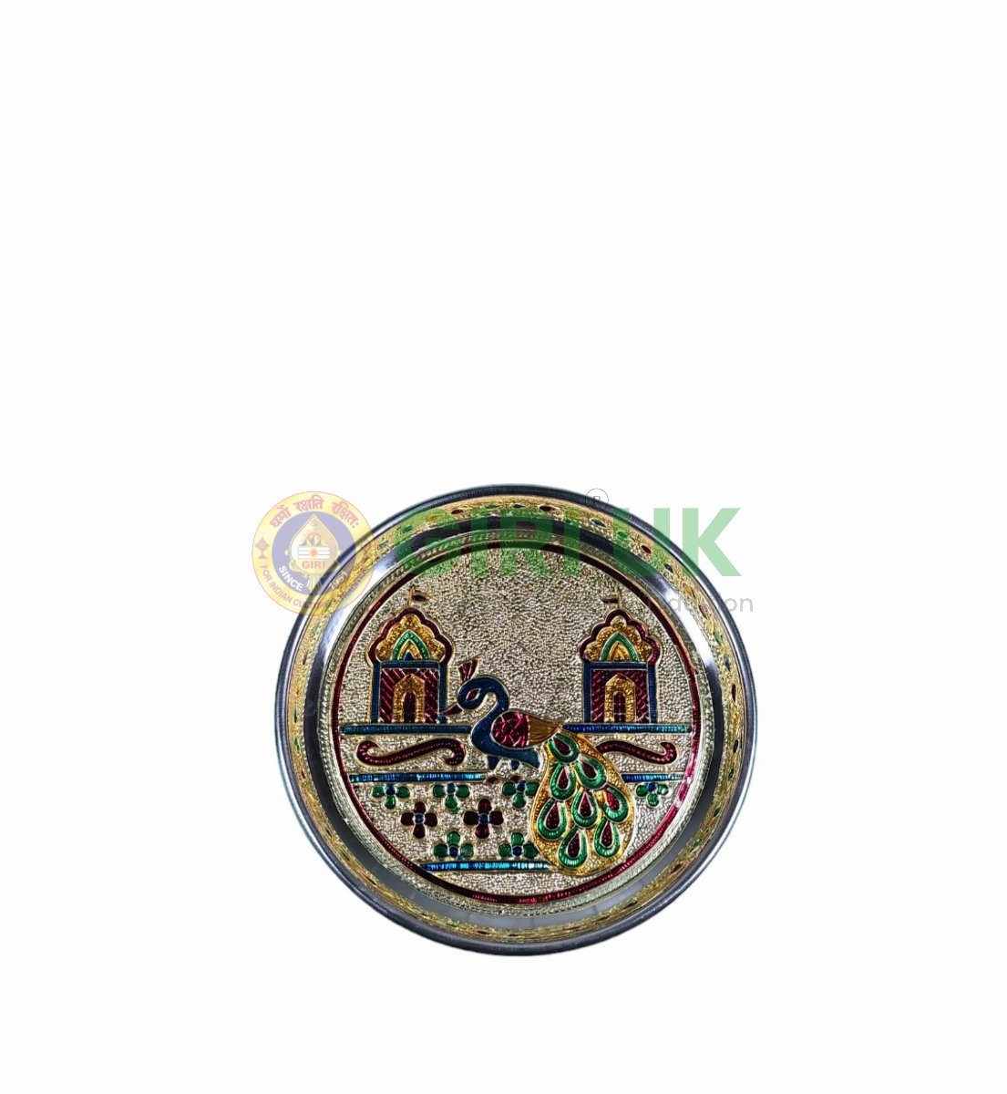 Meenakari Pooja Plate - Royal Peacock design