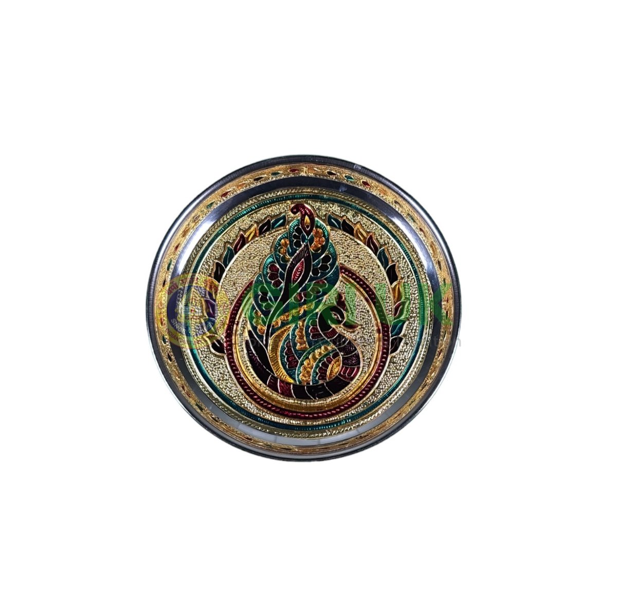 Meenakari Stainless Steel Designer Puja Plate 7" dia 15