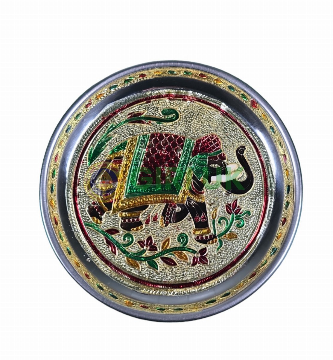 Meenakari Pooja Plate - Elephant design - Stainless Steel