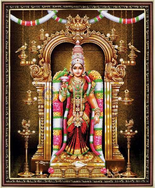 Sri Meenakshi Amman Picture with wooden frame - 18 x 22 inches