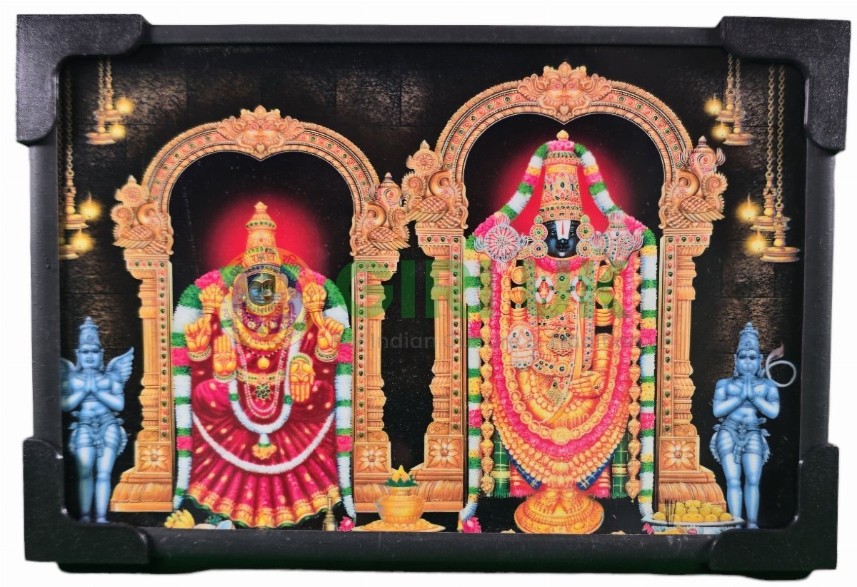 Sri Balaji Venkateshwara and Padmavati picture with frame - 6 x 4 inches