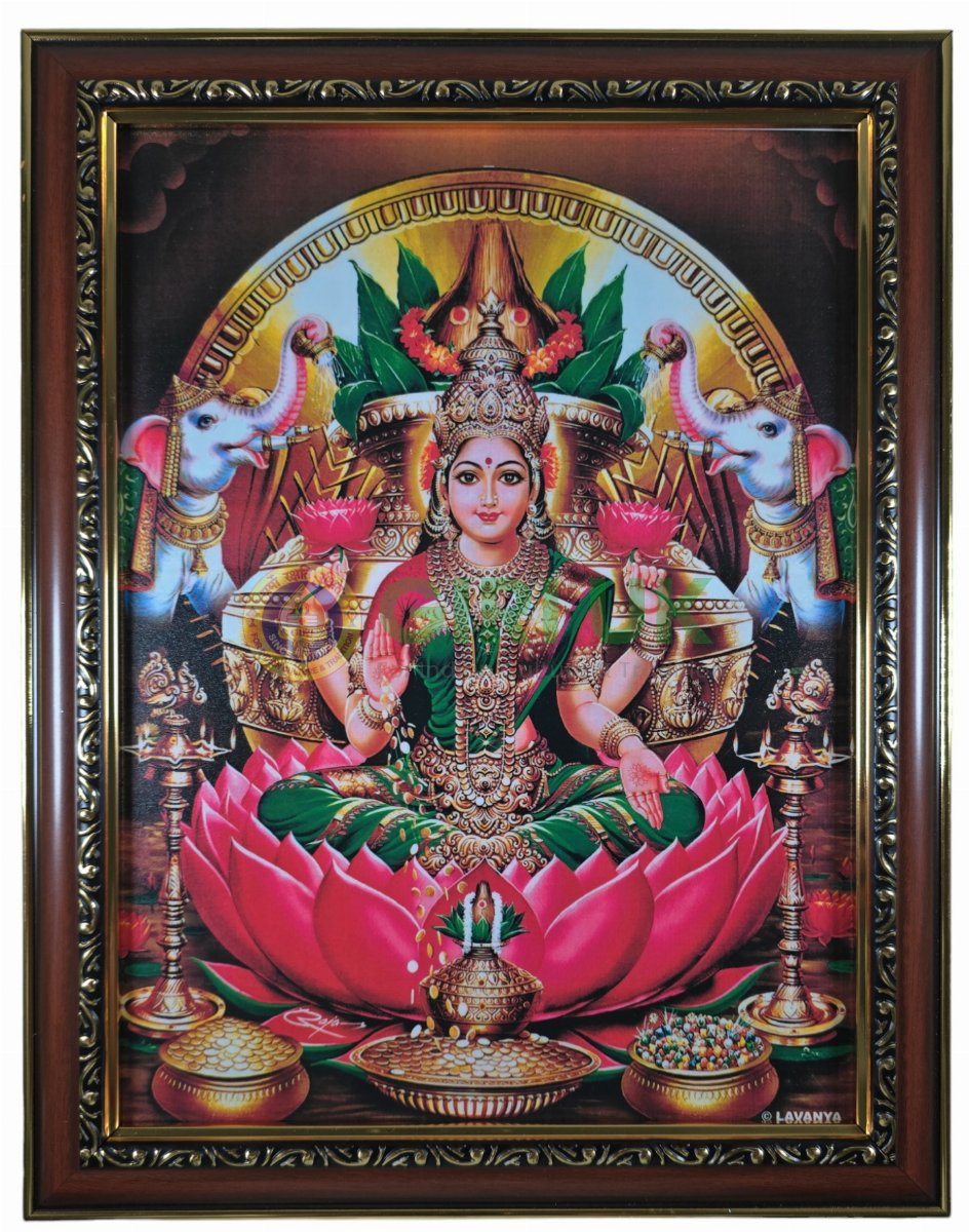 Lord Maha Lakshmi Picture with wooden frame - 14 x 11 inches