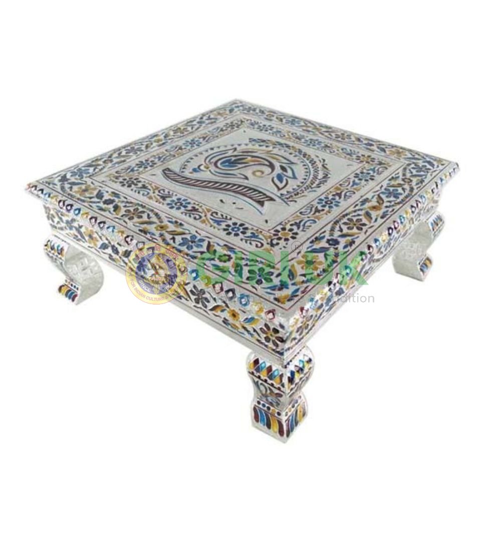 Silver Meenakari Chowki (Bajot) - 21 x 21 inches