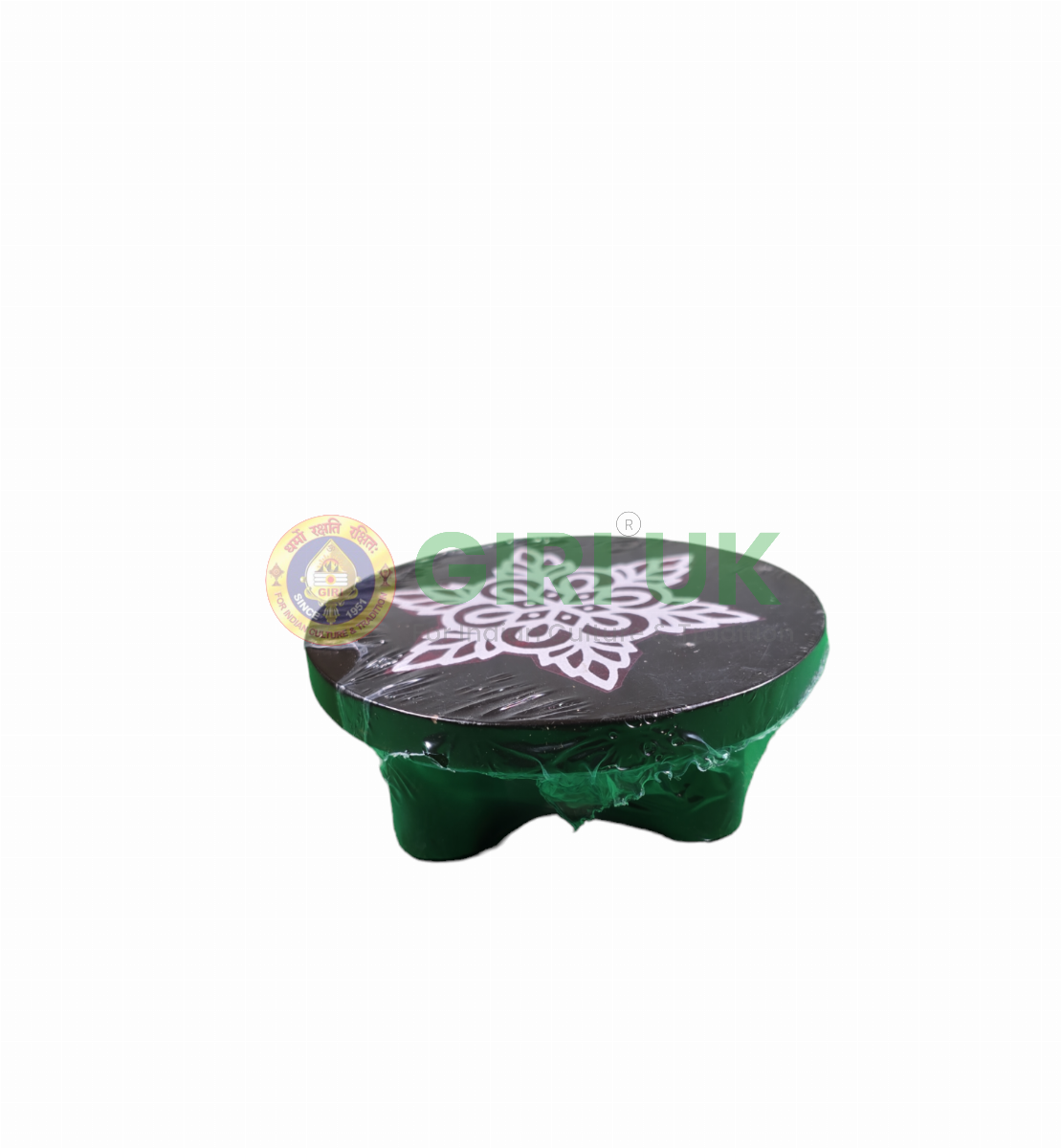 Round Wooden Palagai with Rangoli design - 4 inches
