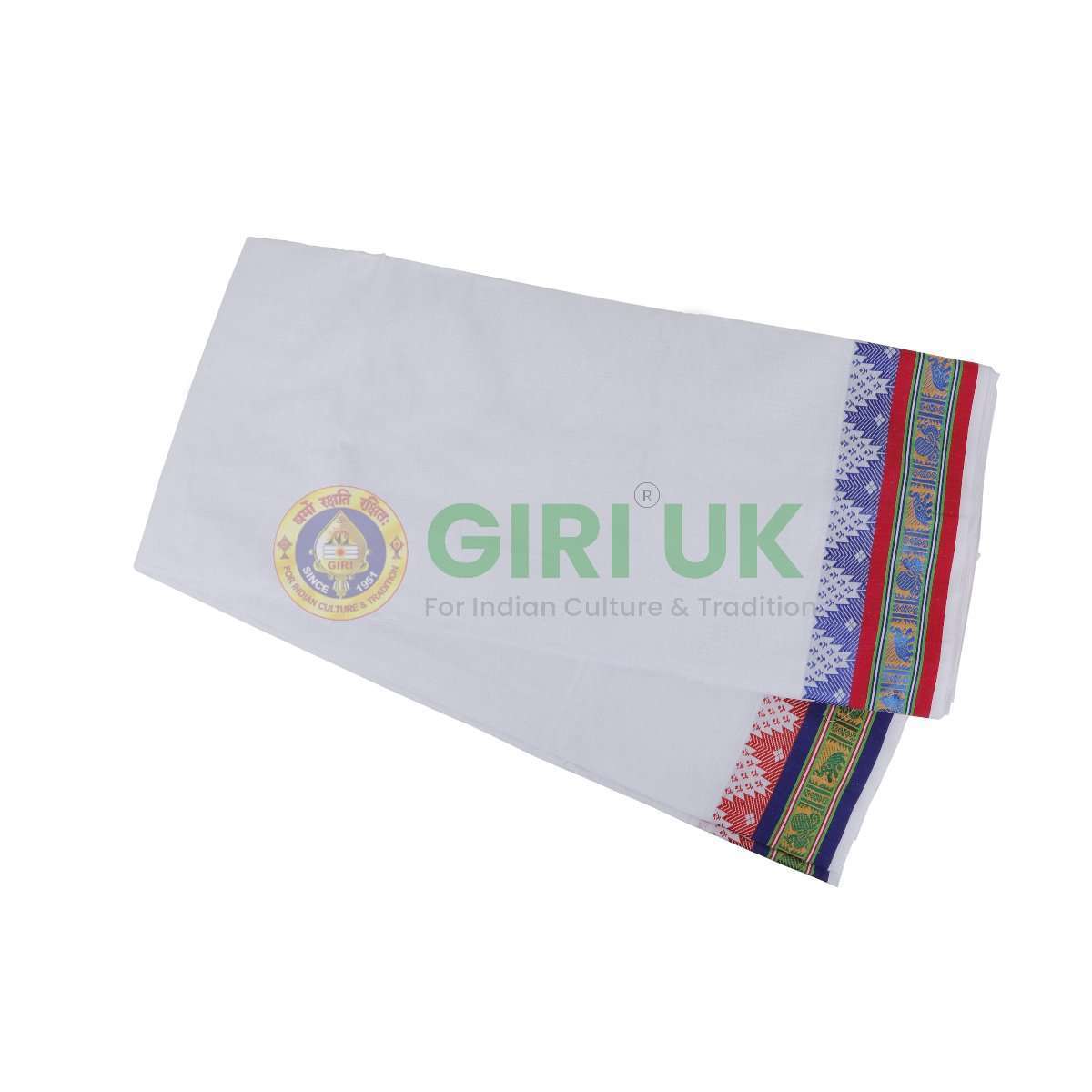 Cotton Jacquard dhoti (veshti) - white, 9x5 yards